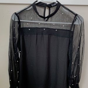 NWOT Sheer Sleeve Pearl Blouse